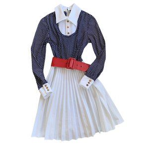 Vintage ILGWU Polka Dot Pleated Midi Dress